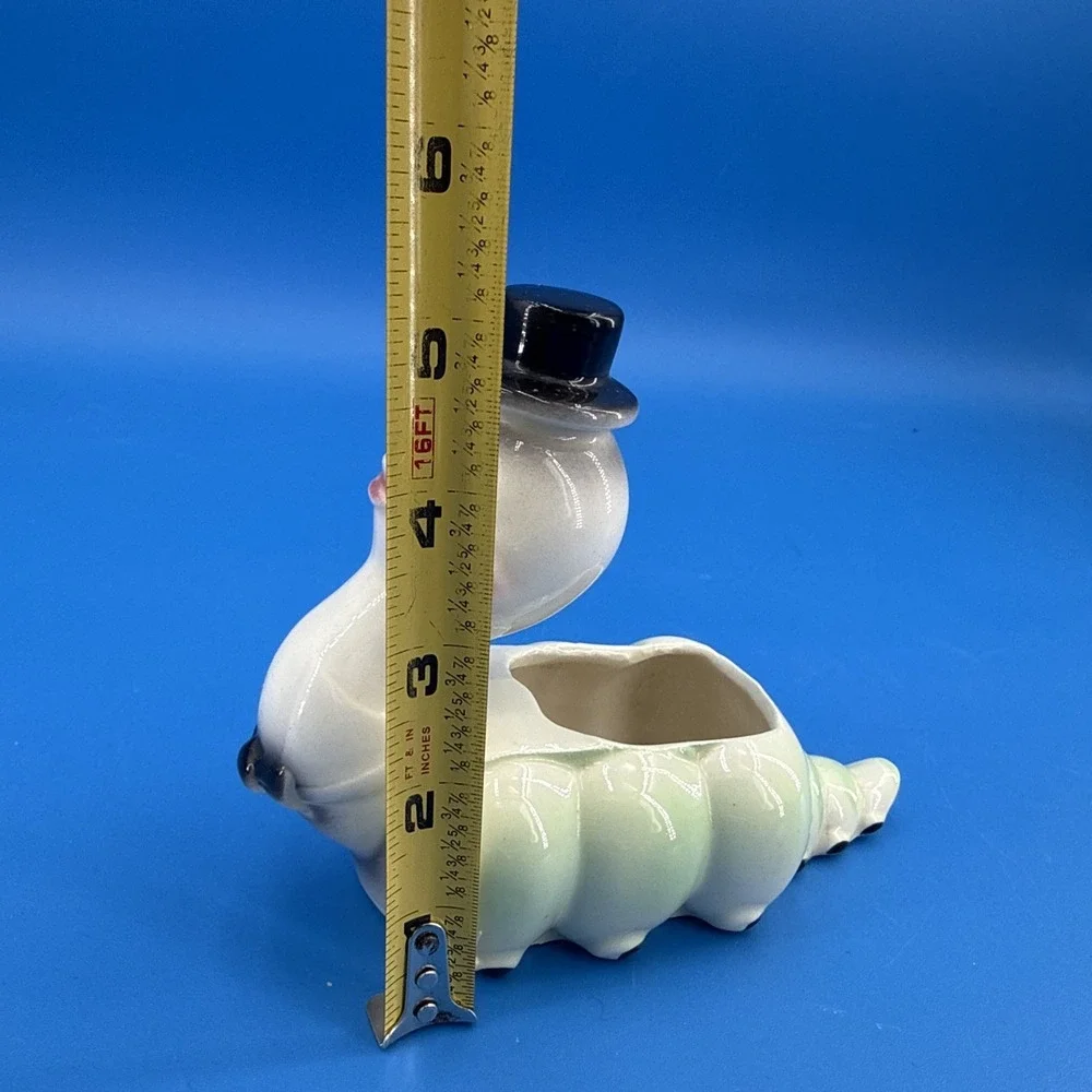 Vintage Anthropomorphic Caterpillar Planter Ceramic Figurine Worm Top Hat Bowtie